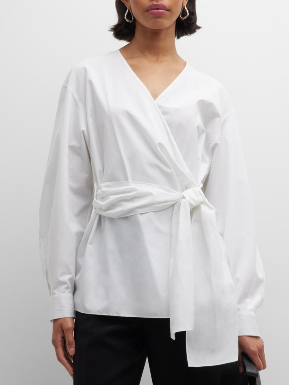 Stretch Cotton Wrap Blouse